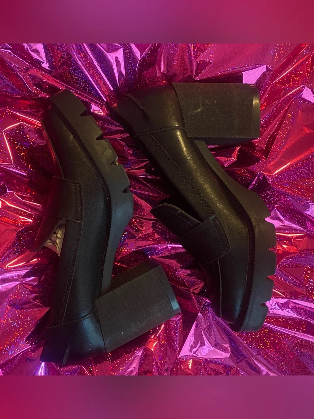 Women’s Black Square Toe Chunky Heel Loafers Size 8.5